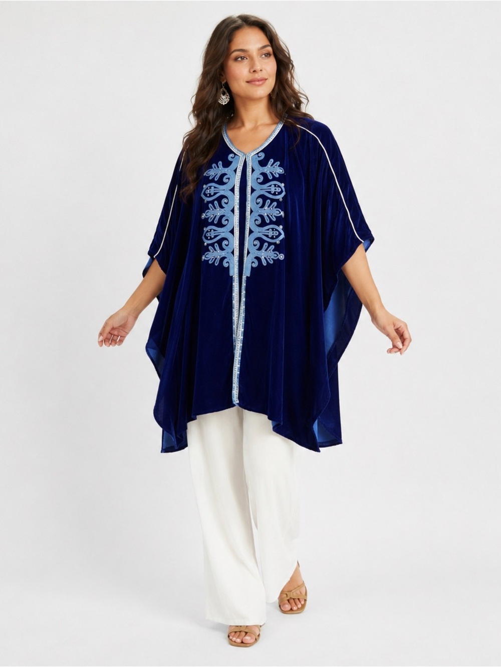 Diamantine Moroccan Velvet Cape One Size Embroidered Kaftan Boho Maximalist